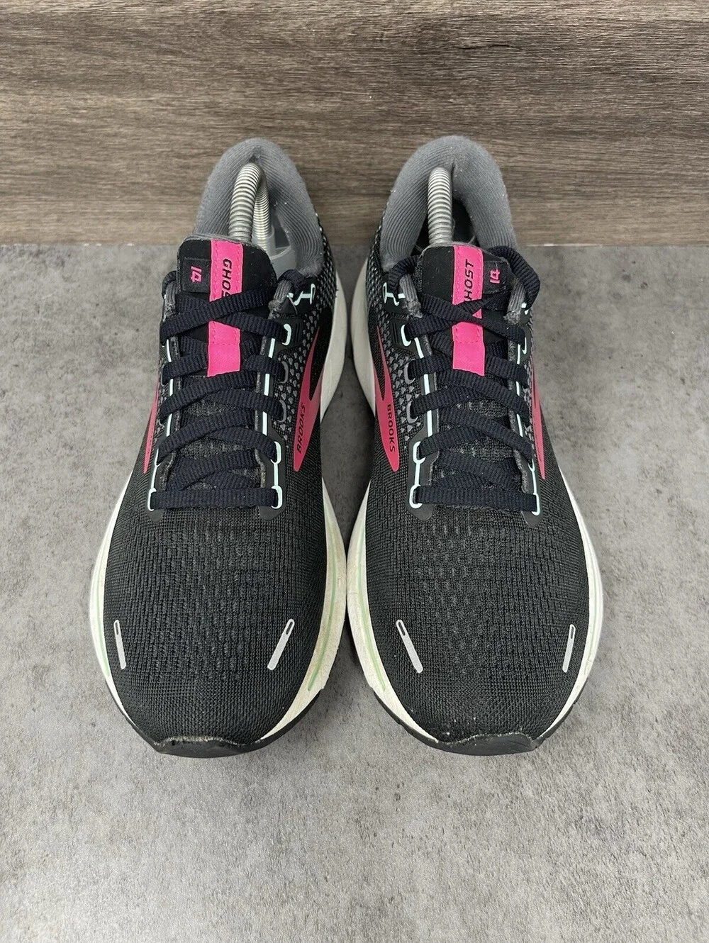 Brooks Ghost 14 Size 9.5 Womens Black Pink Mint DNA LOFT Road Running Shoes B
